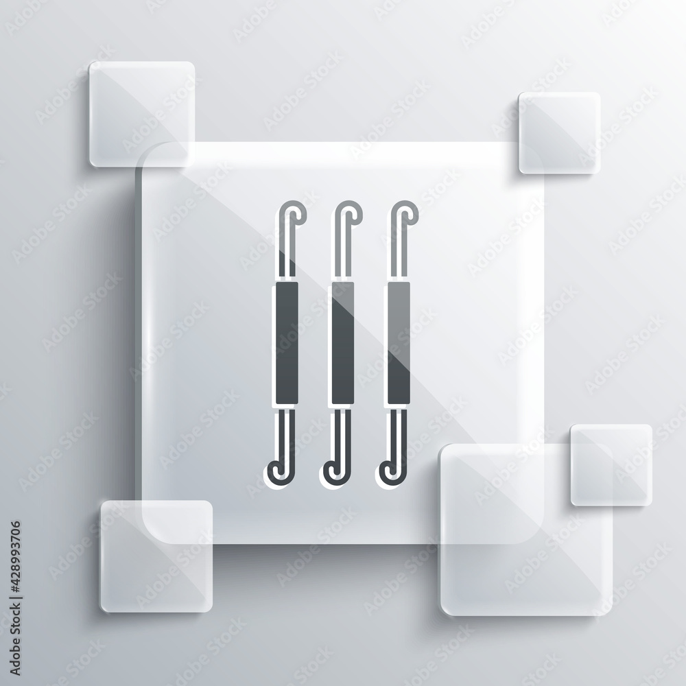 Grey Crochet hook icon isolated on grey background. Knitting hook. Square glass panels. Vector Grey Crochet hook icon isolated on grey background. Knitting hook. Square glass panels. Vector