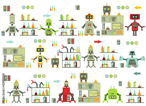 pattern with different cute cartoon robots. © Anastasiya
