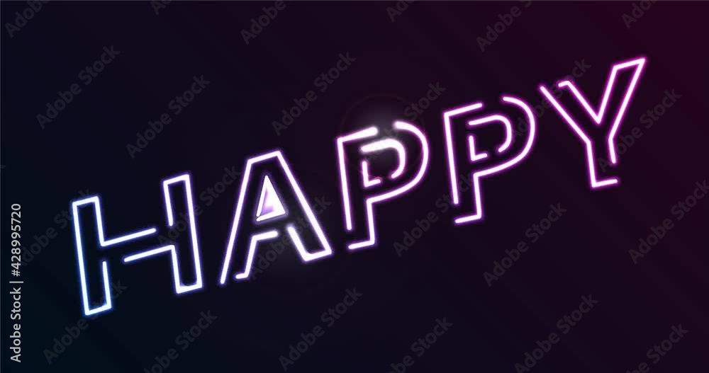 Abstract Happy Neon text animation on black background. Colorful neon on dark background. Flashing lights effect. Abstract Happy Neon text animation on black background. Colorful neon on dark background. Flashing lights effect.
