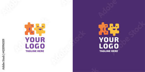 Puzzle kids logo vector. Kindergarten, school, Montessori