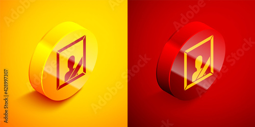 Isometric Mourning photo frame with black ribbon icon isolated on orange and red background. Funeral ceremony and condolence card layout. Circle button. Vector Free Download Isometric Mourning photo frame with black ribbon icon isolated on orange and red background. Funeral ceremony and condolence card layout. Circle button. Vector - GFXLoad