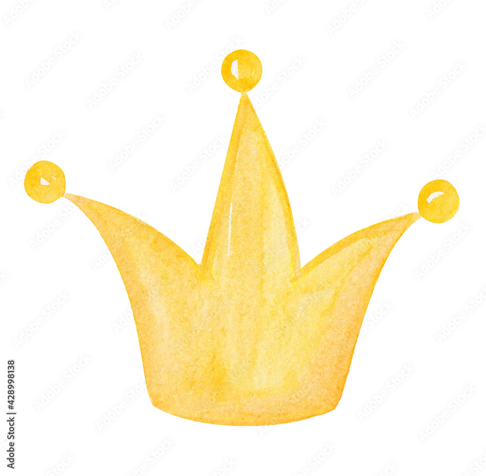 watercolor yellow princess crown isolated on white background. gold ...