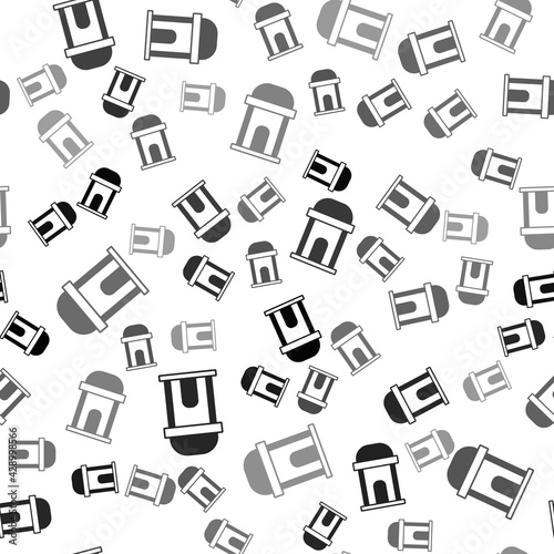Black Old crypt icon isolated seamless pattern on white background. Cemetery symbol. Ossuary or crypt for burial of deceased. Vector