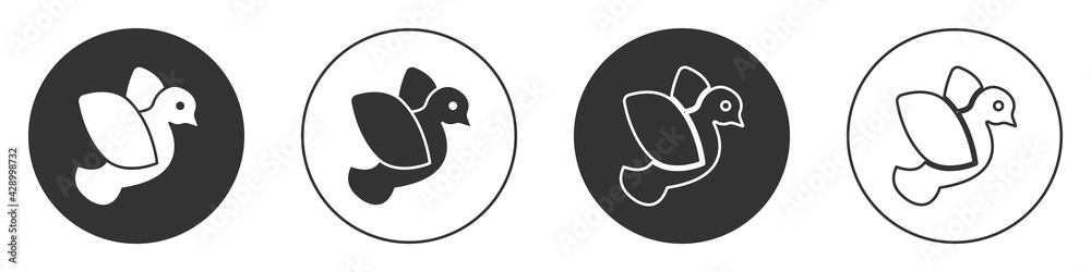 Black Dove icon isolated on white background. Circle button. Vector