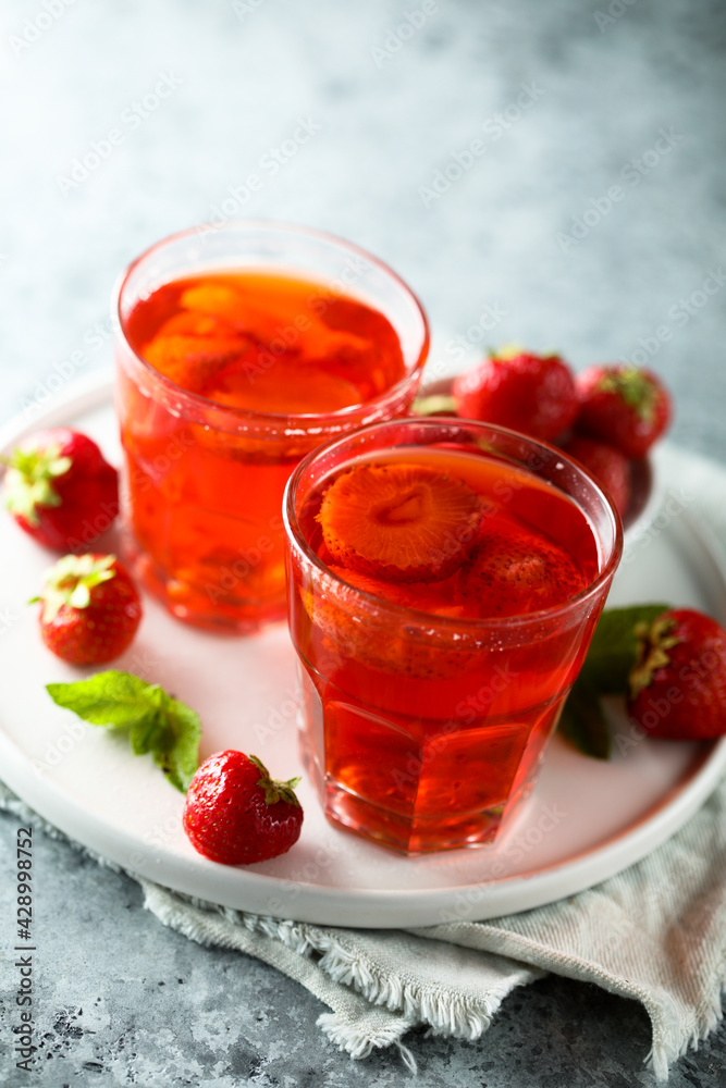 Traditional homemade lemonade with strawberry Traditional homemade lemonade with strawberry