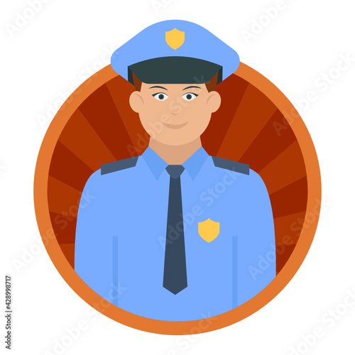 Police Officer Concept, Constable Vector Round Icon Design, Professional uniform Symbol on White background, Labor Day people Stock illustration, policeman character occupations sign