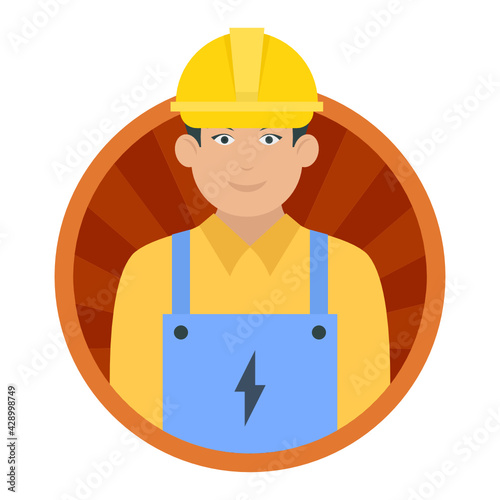 Electrician Concept, Handyman or Industrial worker Vector Round Icon Design, Professional uniform Symbol on White background, Labor Day people Stock illustration, character occupations sign