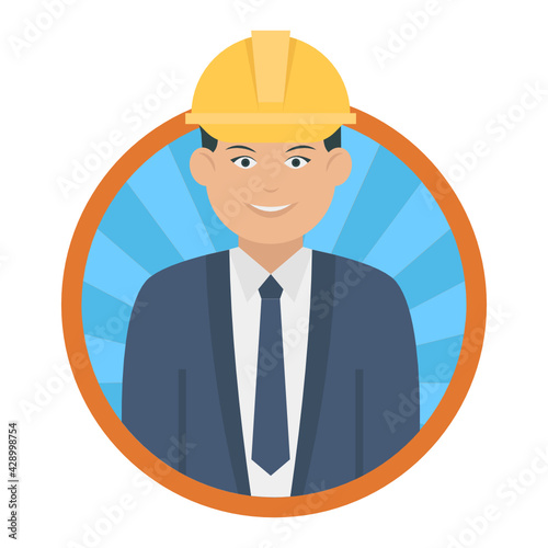 foreman or manager Concept, civil enginee Vector Round Icon Design, Professional uniform Symbol on White background, Labor Day people Stock illustration, Building Contractor character occupations sign