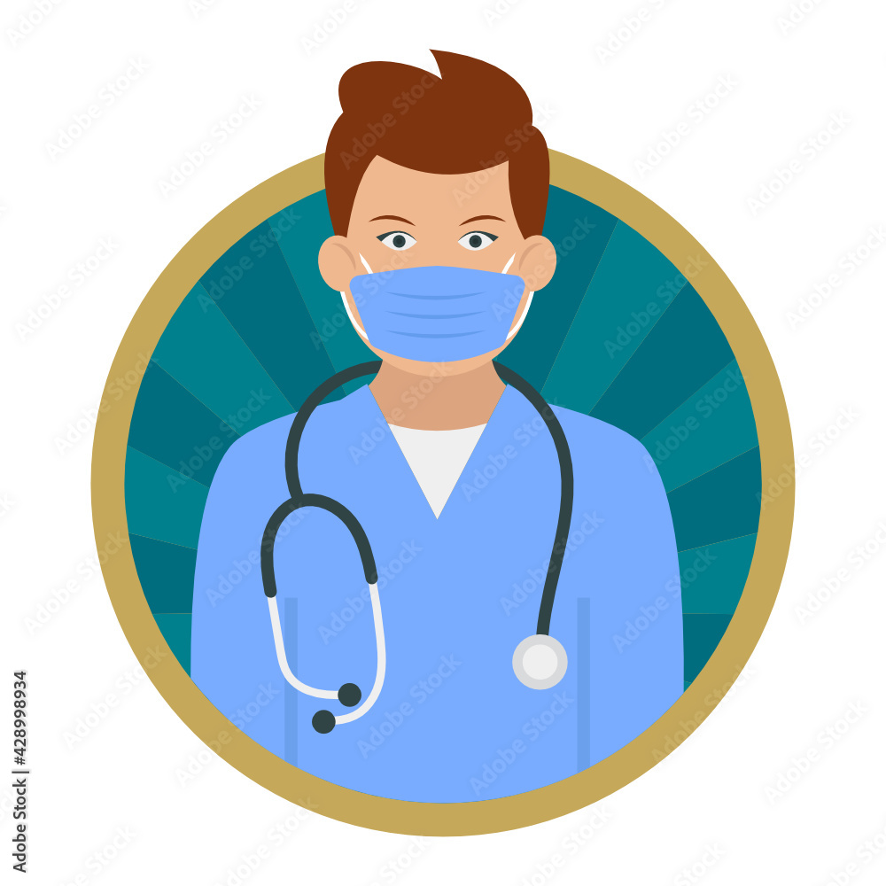 Medical Doctor Concept, Physician wearing coronavirus prevention Mask  Vector Icon Design, Professional uniform Symbol White background, Labor Day people Stock illustration, character occupations sign