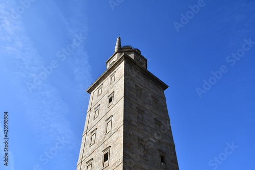 tower of church, photo as a background , in a coruna north spain, galicia, spain, europe