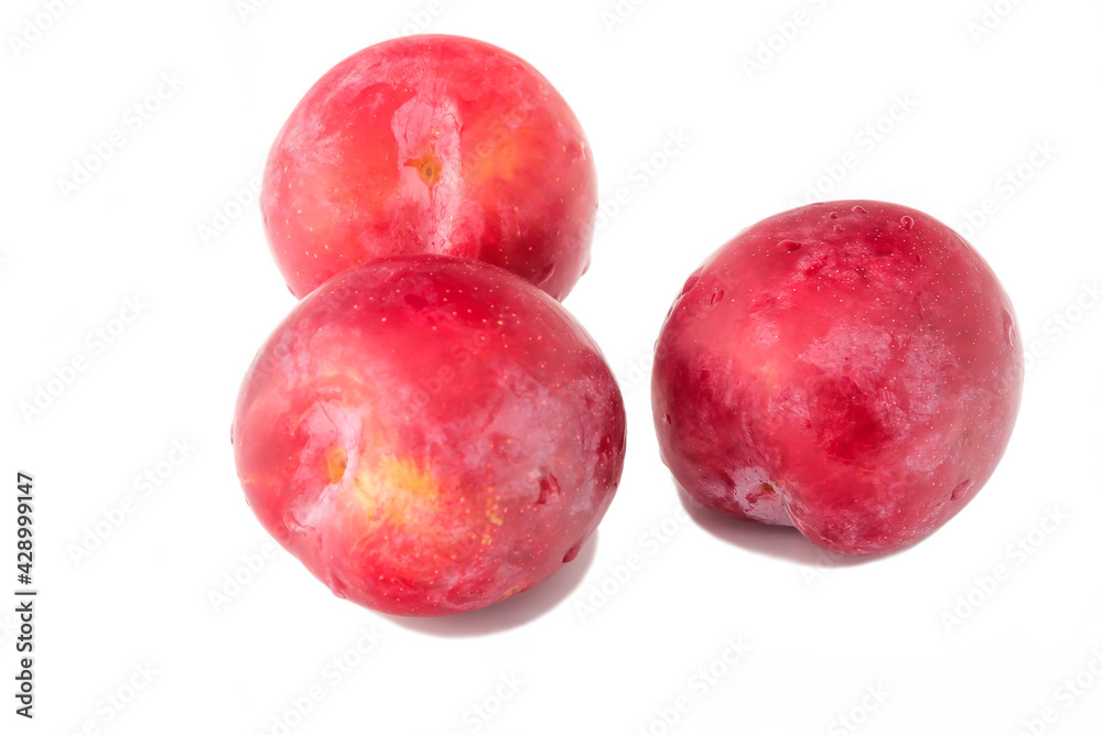 A large ripe delicious juicy red plum for a healthy diet. A large ripe delicious juicy red plum for a healthy diet.