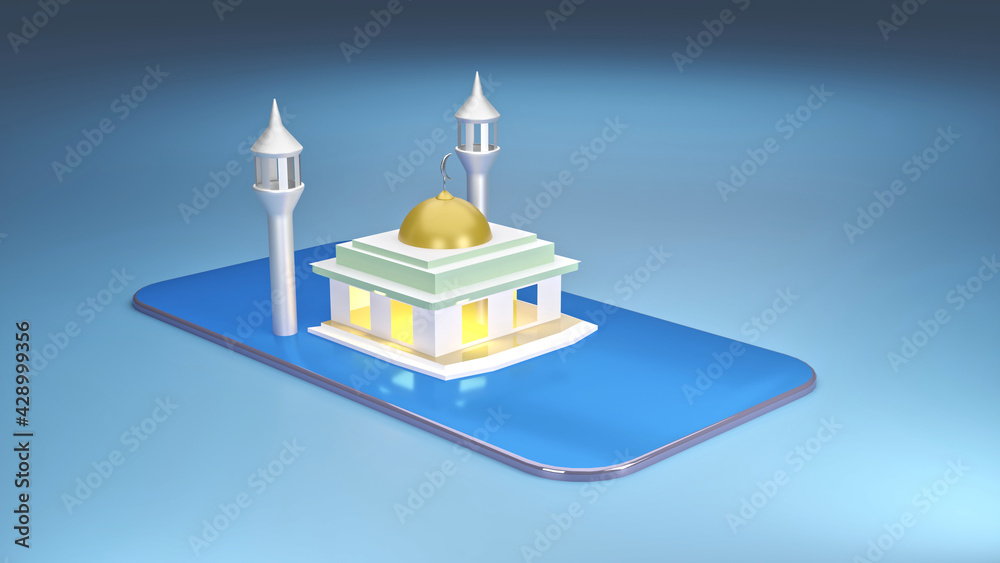 mosque on top smartphone ramadhan kareem ied mubarak