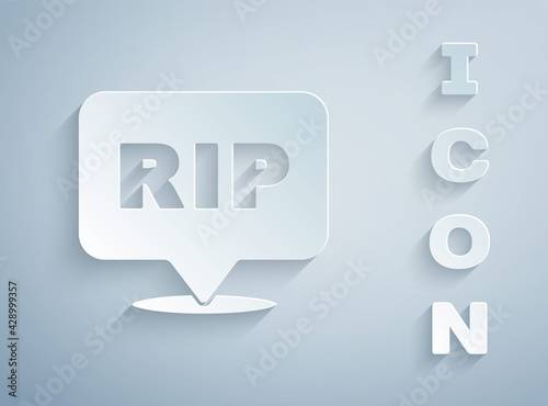 Paper cut Speech bubble rip death icon isolated on grey background. Paper art style. Vector