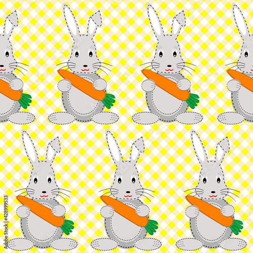 Cartoon rabbits with carrots seamless pattern