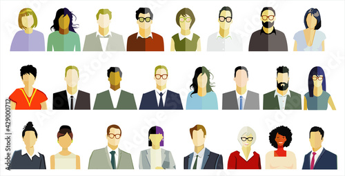 Gruppe von Personen Portrait, Gesichter auf weißem Hintergrund. illustration