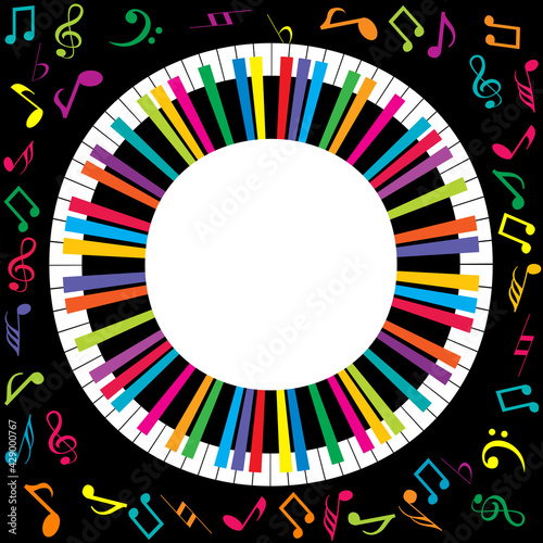 Musical poster with abstract colorful piano and musical notes