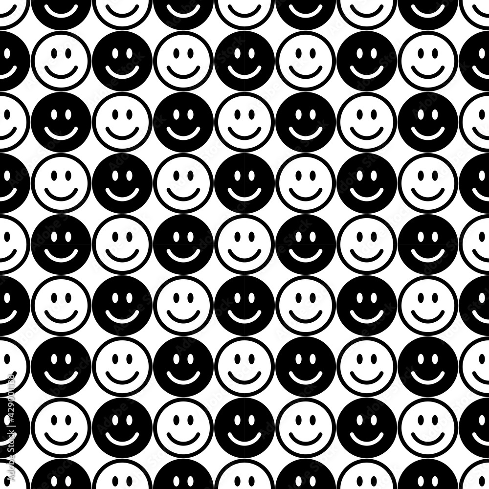 Fototapeta premium Smile icon pattern. Happy faces on a white background. Vector abstract background