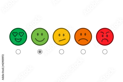 Vector feedback survey icons. Scale of colorful emotion smiles isolated on a white background