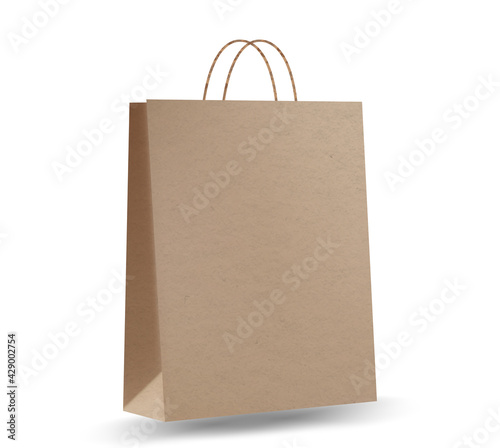 Shopping bag mockups. Paper package isolated on white background. Realistic mockup of craft paper bags.