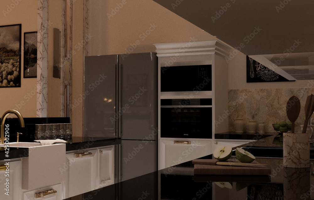 Fototapeta premium modern kitchen interior, 3d render