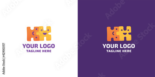 Puzzle kids logo vector. Kindergarten, school, Montessori