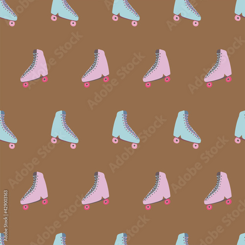 Roller skates half-brick flipped repeat seamless pattern