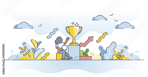 Online ranking and search engine rating for website traffic outline concept. Keyword trustworthy and appropriate content reputation for business vector illustration. Social marketing and SEO effect.