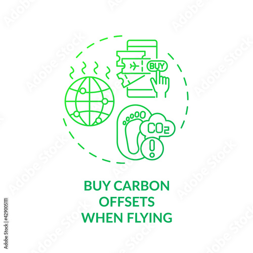Buy carbon offsets when flying concept icon. Sustainable tour tips. Paying extra fee on top of flight ticket cost idea thin line illustration. Vector isolated outline RGB color drawing