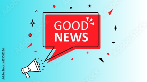 good News sign, tagline symbol. Megaphone banner. Special offer sign. Sale. Megaphone speech bubble. Marketing and advertising tag. Vector background design illustration