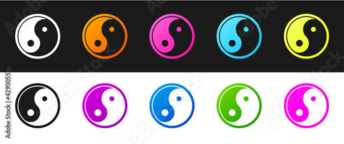 Set Yin Yang symbol of harmony and balance icon isolated on black and white background. Vector