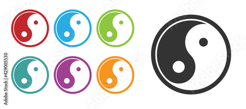 Black Yin Yang symbol of harmony and balance icon isolated on white background. Set icons colorful. Vector