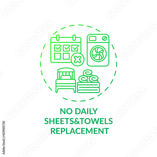 No daily sheets and towels replacement concept icon. Sustainable tourism ideas. Reduce everyday water consumption idea thin line illustration. Vector isolated outline RGB color drawing
