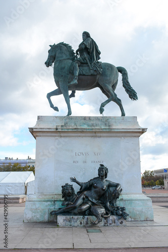 Lyon, France - October 25, 2020: Lovis XIV statue in the city center photo