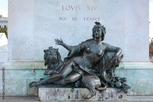 Lyon, France - October 25, 2020: Lovis XIV statue in the city center