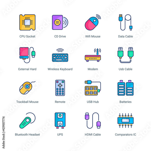 Computer and Hardware Filled Icons - Stroked, Vectors