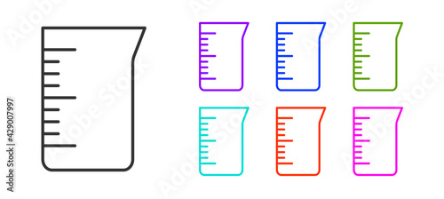 Black line Laboratory glassware or beaker icon isolated on white background. Set icons colorful. Vector