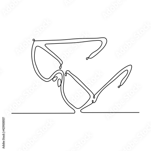 Continuous one line drawing of eye glasses. Vector minimalism design isolated on white background