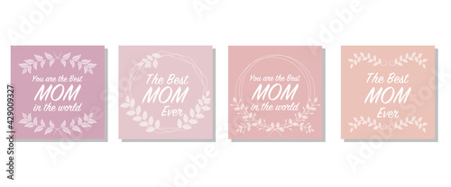 Mother's day concept square illustration. Decorative The best mom texts for Mother's day card, event, invitation, web and AD design. Vector illustration. 母の日イラスト、母の日カバーデザイン、母の日デコレーション素材