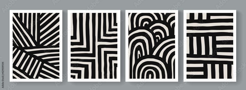 Trendy set of geometrical minimalist mid-century modern posters. Abstract boho style backgrounds. Trendy set of geometrical minimalist mid-century modern posters. Abstract boho style backgrounds.