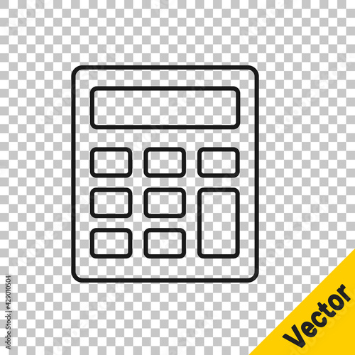 Black line Calculator icon isolated on transparent background. Accounting symbol. Business calculations mathematics education and finance. Vector