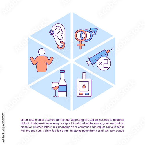 Hepatitis health risk factors concept line icons with text. PPT page vector template with copy space. Brochure, magazine, newsletter design element. Liver complications linear illustrations on white