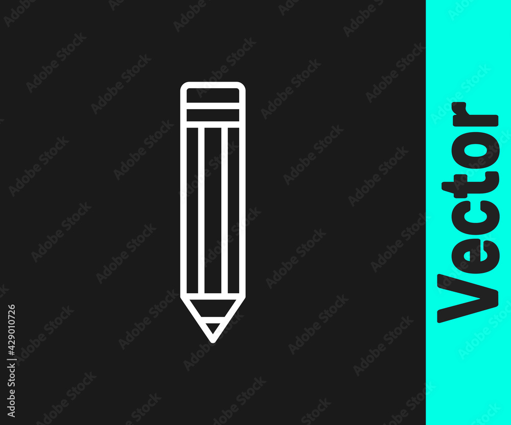 White line Pencil icon isolated on black background. Drawing and educational tools. School office symbol. Vector White line Pencil icon isolated on black background. Drawing and educational tools. School office symbol. Vector