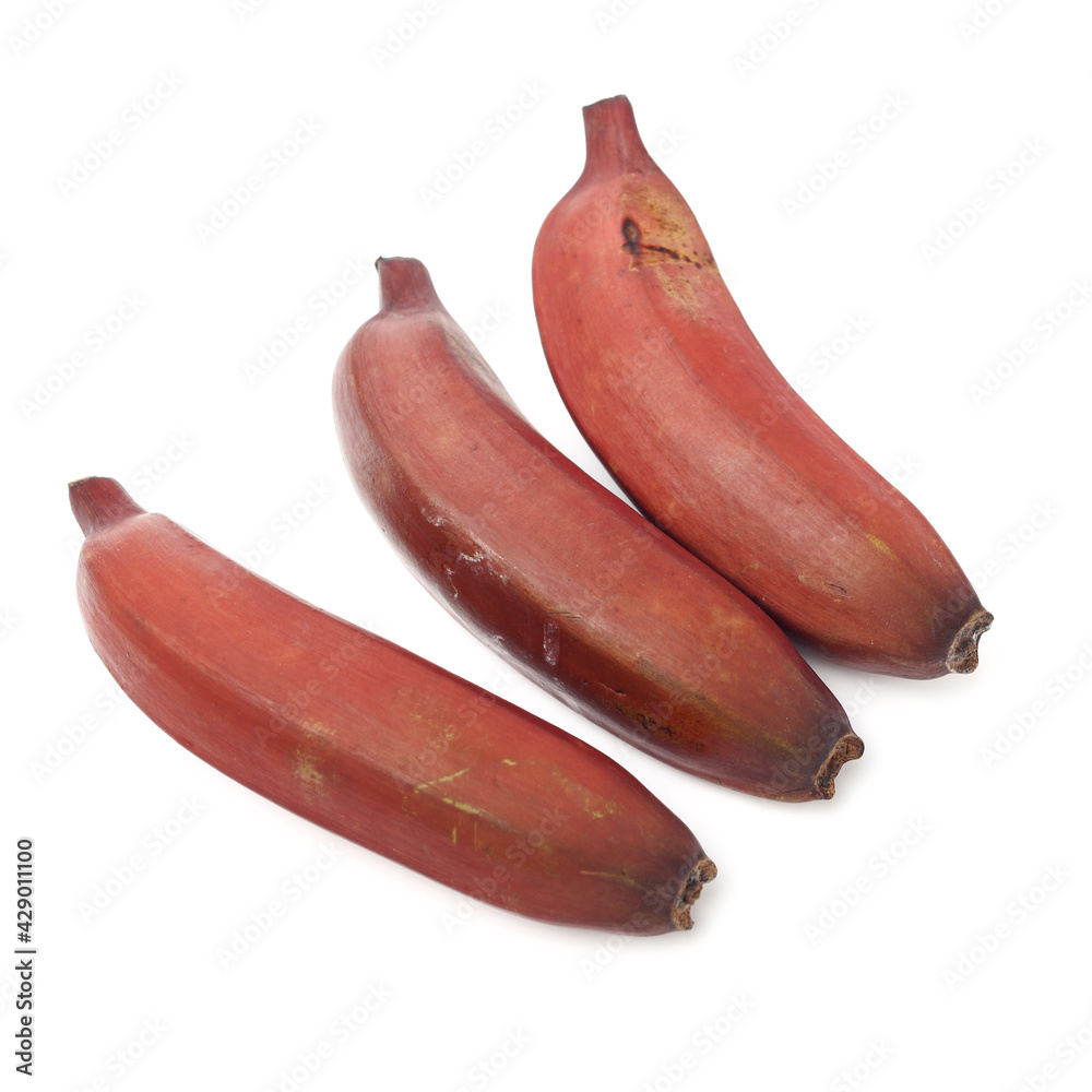 ripe tropical tasty red bananas on white background ripe tropical tasty red bananas on white background