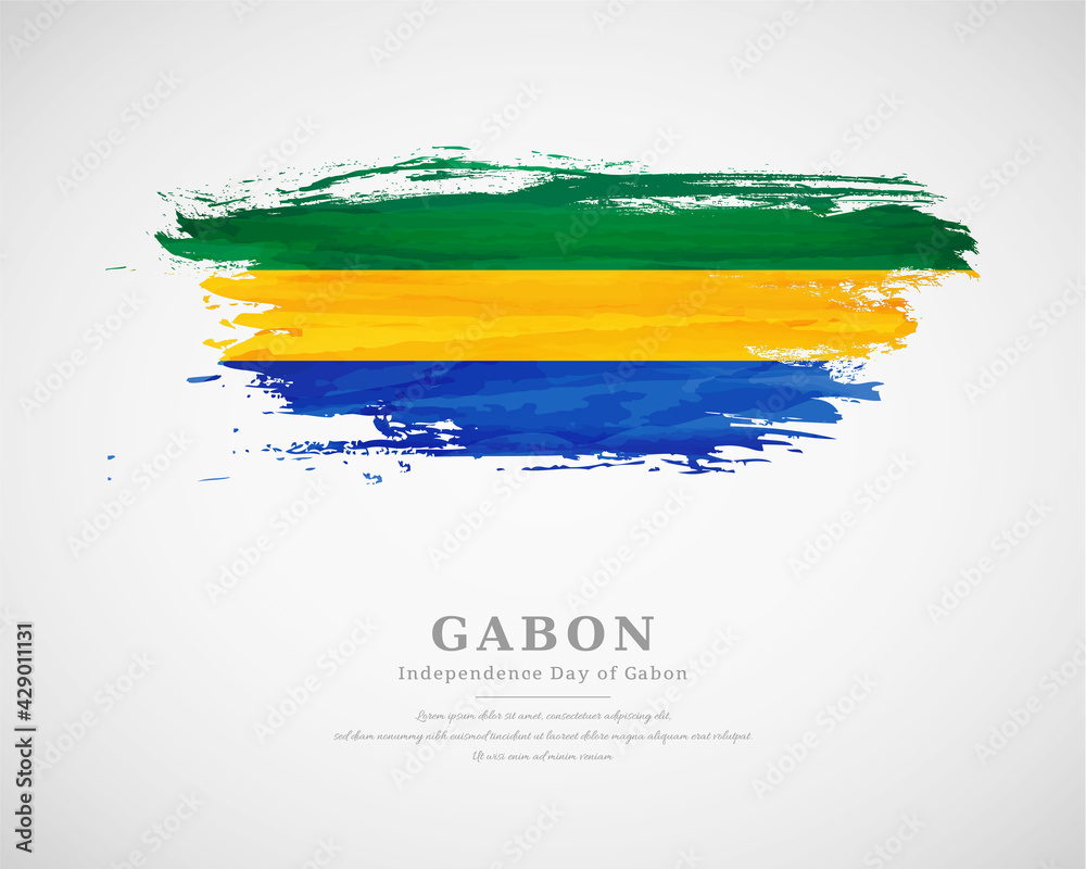 Obraz premium Happy independence day of Gabon with artistic watercolor country flag background
