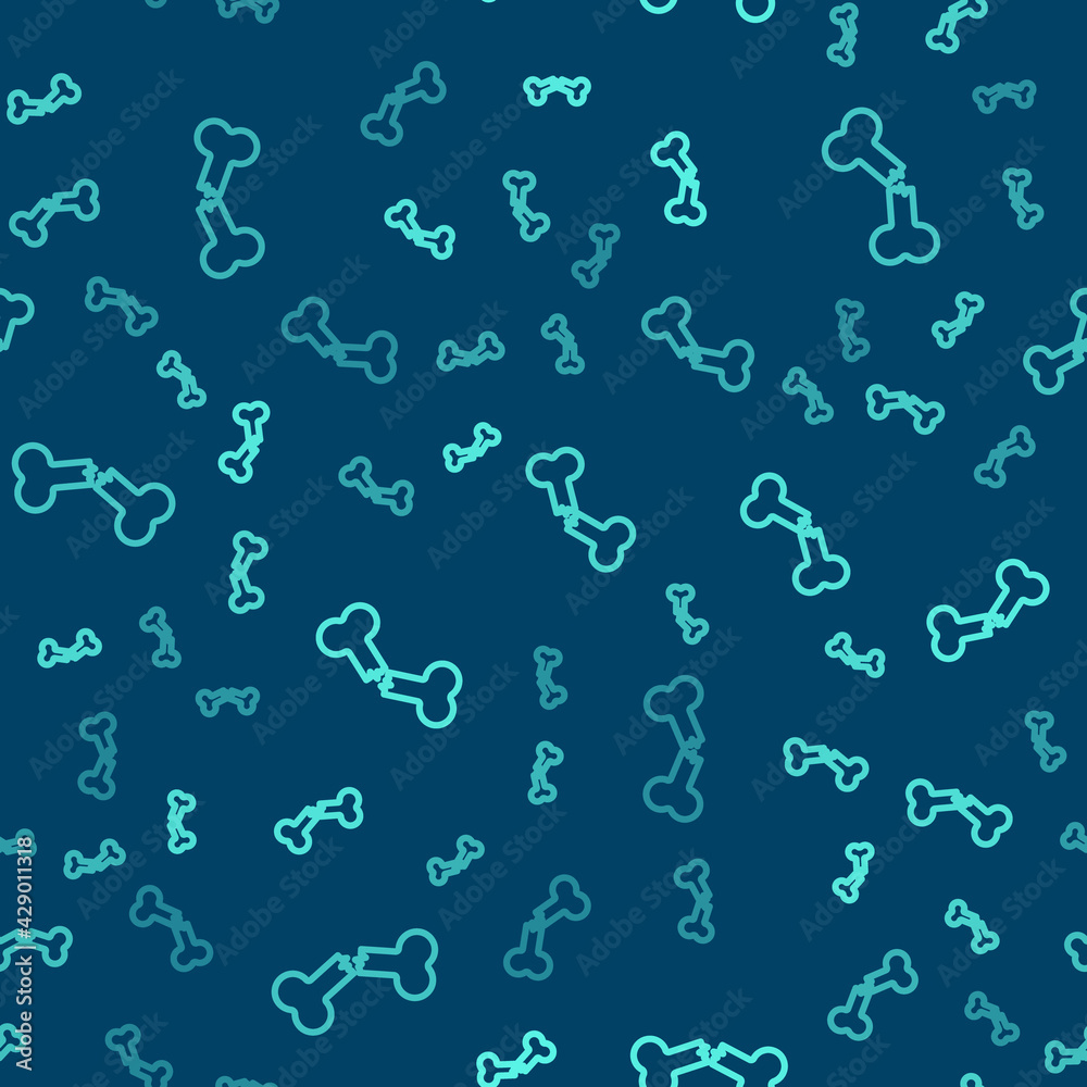 Green line Human broken bone icon isolated seamless pattern on blue background. Vector Green line Human broken bone icon isolated seamless pattern on blue background. Vector