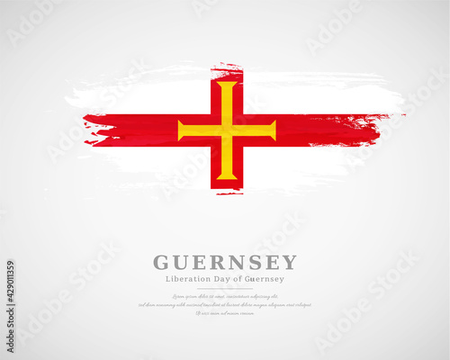 Happy liberation day of Guernsey with artistic watercolor country flag background