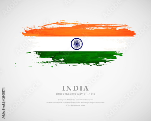 Happy independence day of India with artistic watercolor country flag background