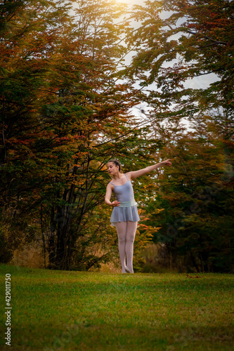 CONTEMPORARY ARTISTIC DANCER DANCING IN THE FOREST IN AUTUMN. CLASSIC DANCE nature