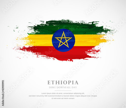Abstract watercolor brush stroke flag for derg downfall day of Ethiopia
