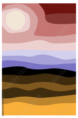 abstract landscape. landscape with hills, sky and sun. stock vector abstract illustration. © Valentina